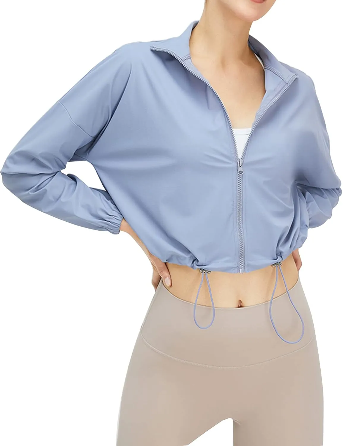 Gihuo Women's UPF 50  Sun Protection Jackets Athletic Long Sleeve Cropped Jacket Yoga Quick Dry Workout Shirt Tops