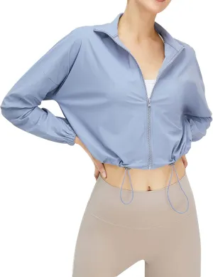 Gihuo Women's UPF 50  Sun Protection Jackets Athletic Long Sleeve Cropped Jacket Yoga Quick Dry Workout Shirt Tops