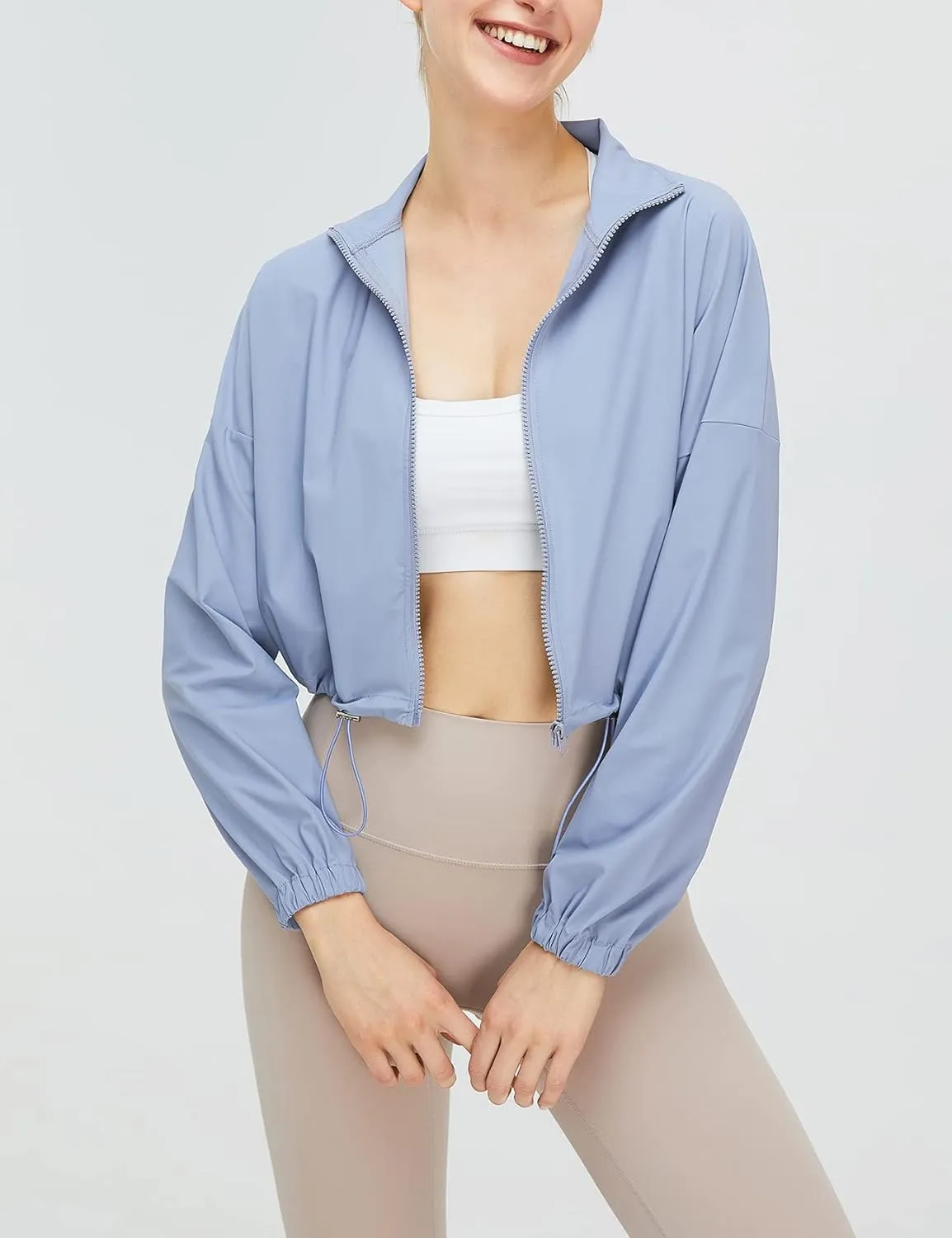 Gihuo Women's UPF 50  Sun Protection Jackets Athletic Long Sleeve Cropped Jacket Yoga Quick Dry Workout Shirt Tops