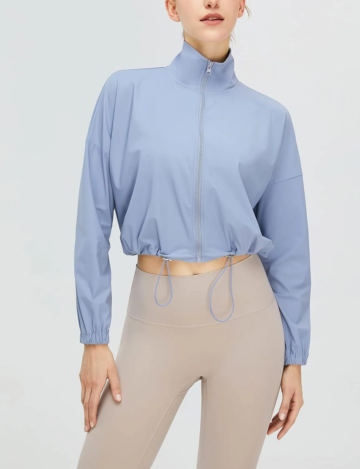 Gihuo Women's UPF 50  Sun Protection Jackets Athletic Long Sleeve Cropped Jacket Yoga Quick Dry Workout Shirt Tops