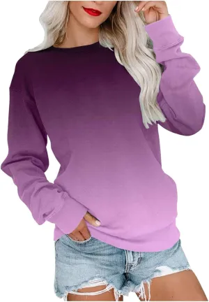 Going Out Tops for Women Round Neck Long Sleeve Pullover Solid Color Fall Winter Outfits Comfy Dressy Sweatshirt