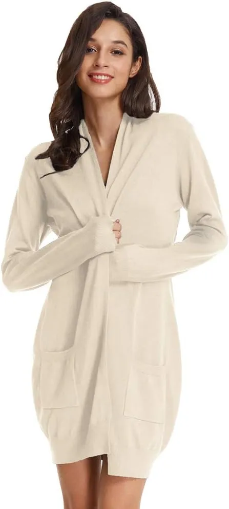 GRACE KARIN Essential Solid Open Front Long Knited Cardigan Sweater for Women