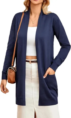 GRACE KARIN Essential Solid Open Front Long Knited Cardigan Sweater for Women