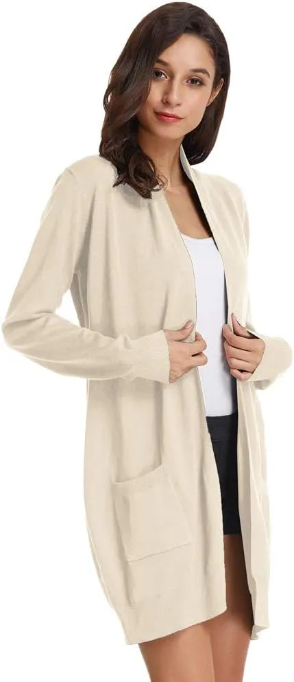 GRACE KARIN Essential Solid Open Front Long Knited Cardigan Sweater for Women