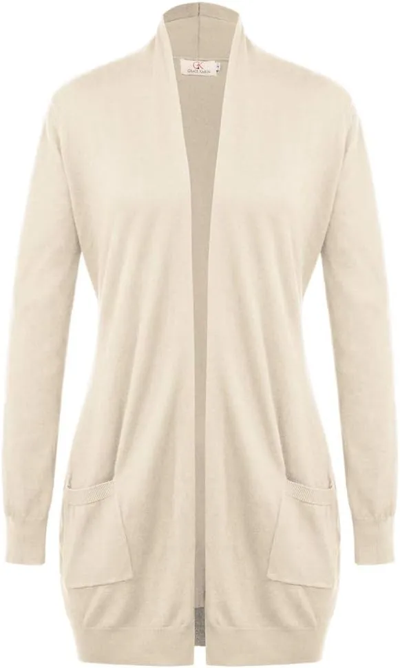 GRACE KARIN Essential Solid Open Front Long Knited Cardigan Sweater for Women