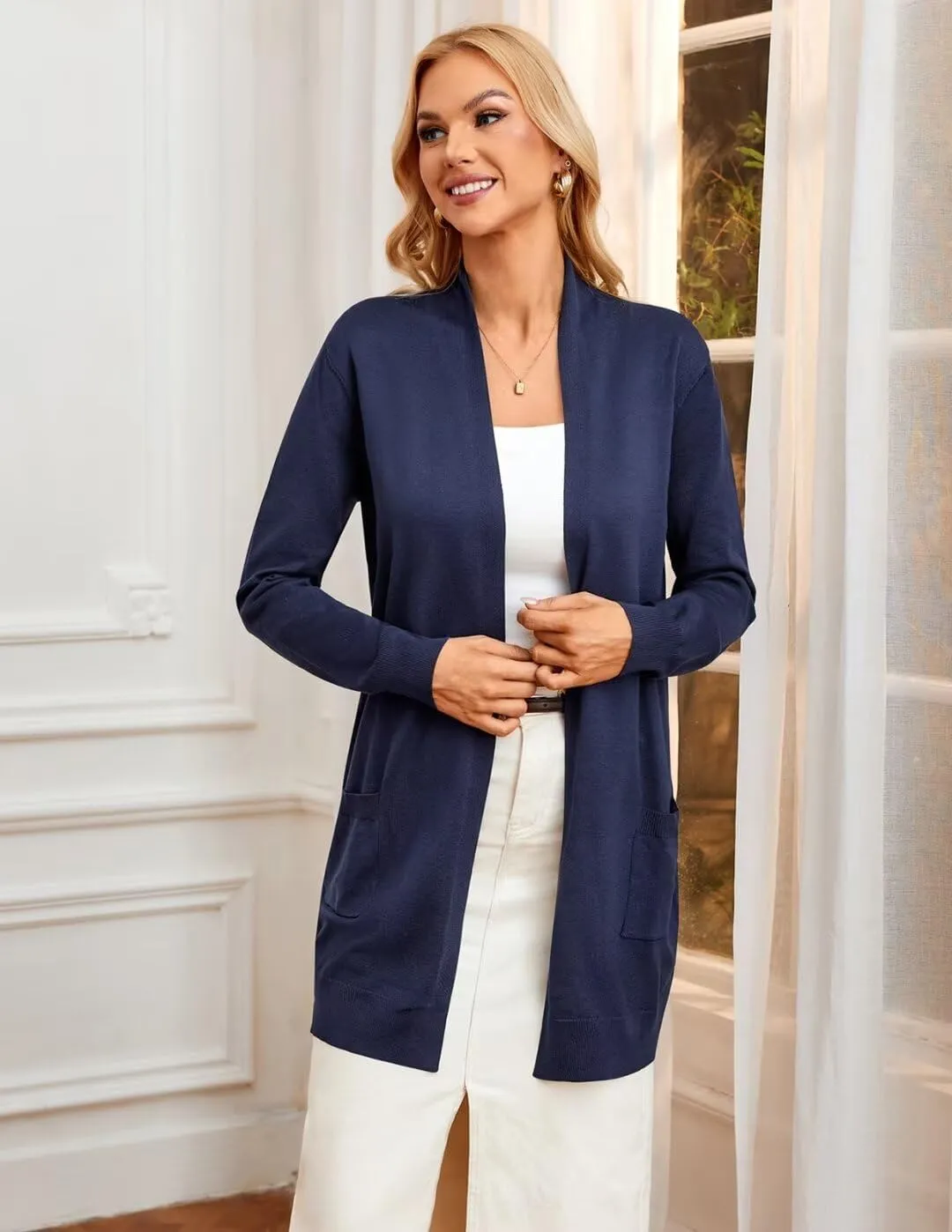 GRACE KARIN Essential Solid Open Front Long Knited Cardigan Sweater for Women