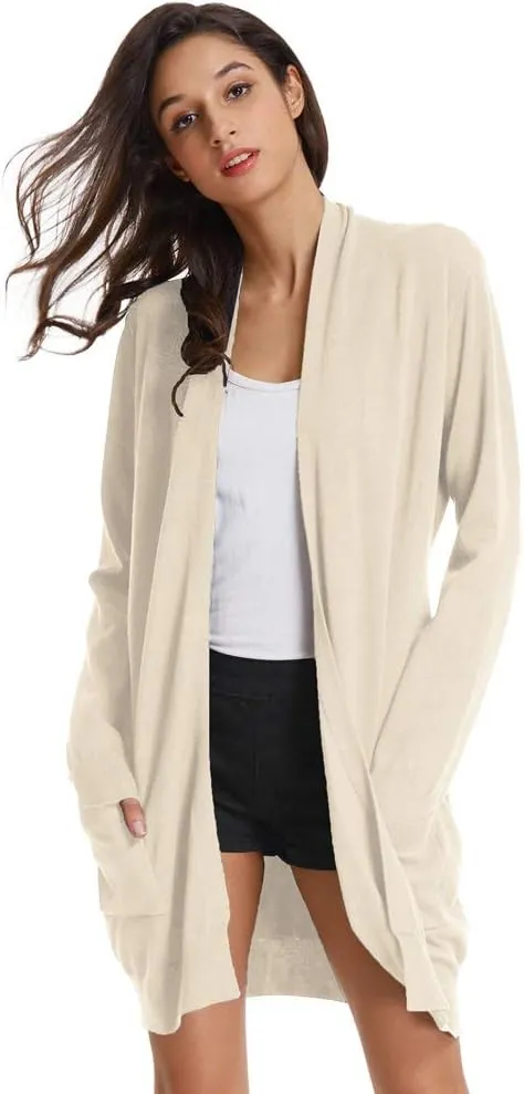 GRACE KARIN Essential Solid Open Front Long Knited Cardigan Sweater for Women