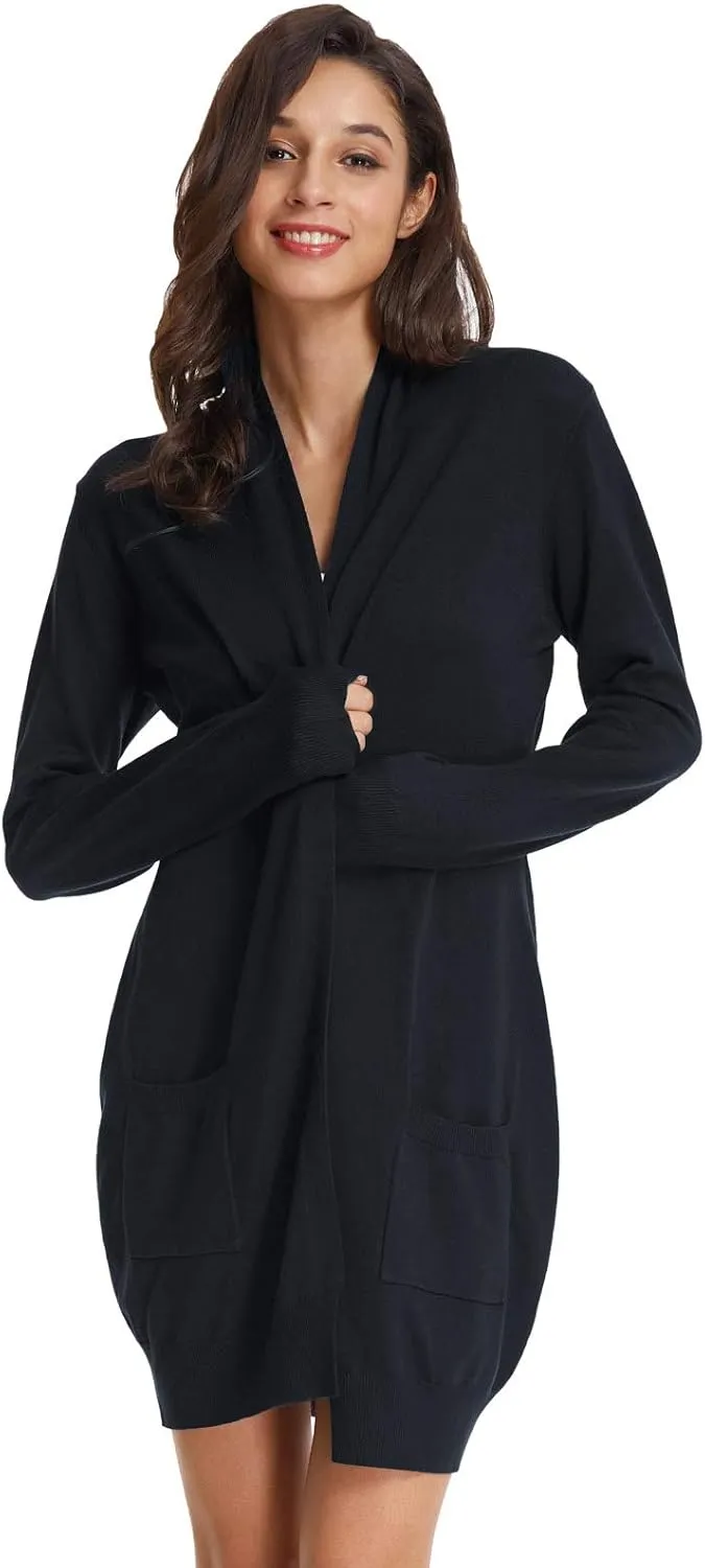 GRACE KARIN Essential Solid Open Front Long Knited Cardigan Sweater for Women