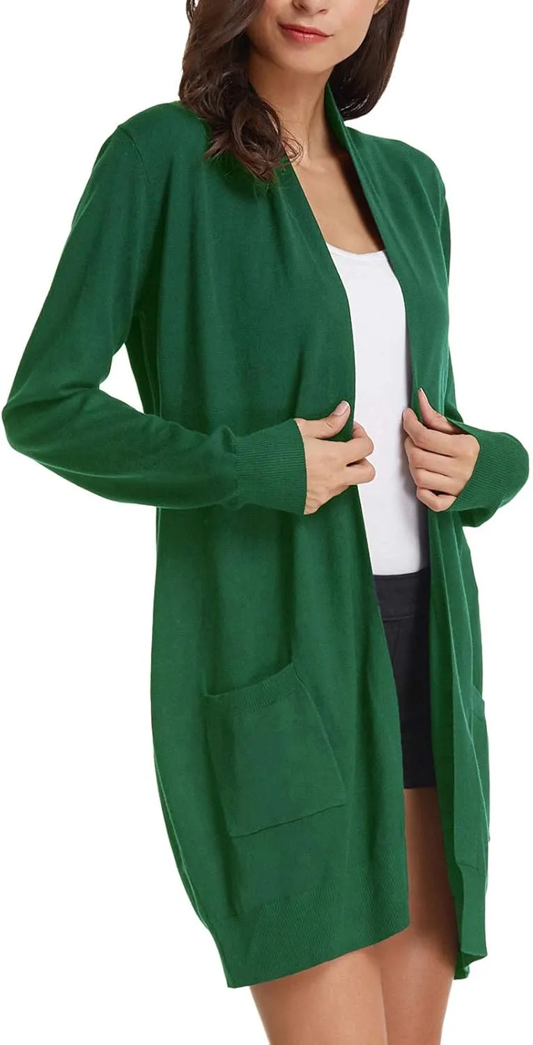 GRACE KARIN Essential Solid Open Front Long Knited Cardigan Sweater for Women