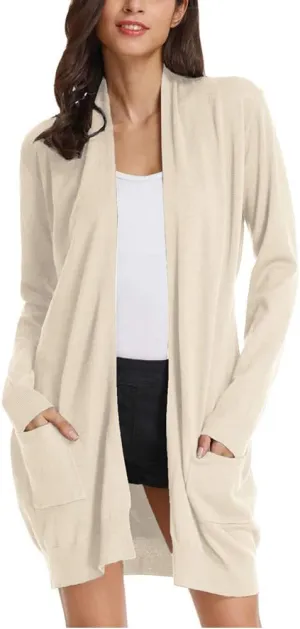 GRACE KARIN Essential Solid Open Front Long Knited Cardigan Sweater for Women