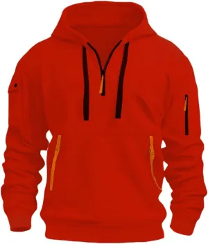 Heavy Weight Hoodies Men Quarter Zip Tactical Sweatshirts Vintage Long Sleeve Outdoors Military Pullover with Pockets