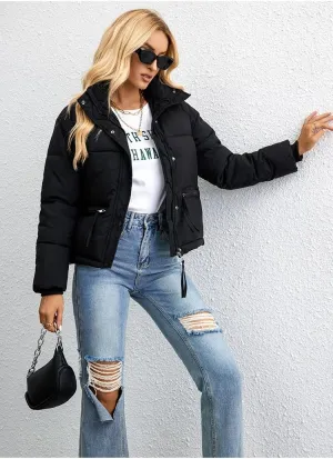 heyheyshine Women's Puffer Jacket Quilted Puffer Button Zip Puffer Jacket Cropped Winter Down Coat with Pocket