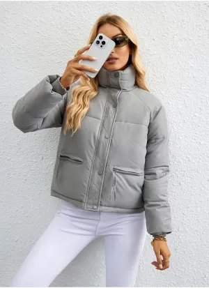 heyheyshine Women's Puffer Jacket Quilted Puffer Button Zip Puffer Jacket Cropped Winter Down Coat with Pocket