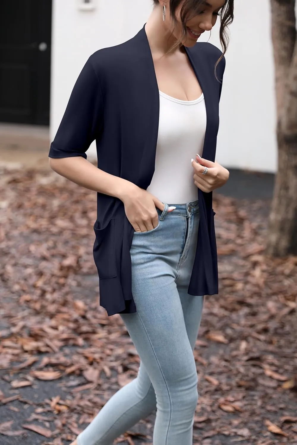 HIYIYEZI Women's Short Sleeve Open Front Cardigan Casual Loose Lightweight Cardigans with Pockets