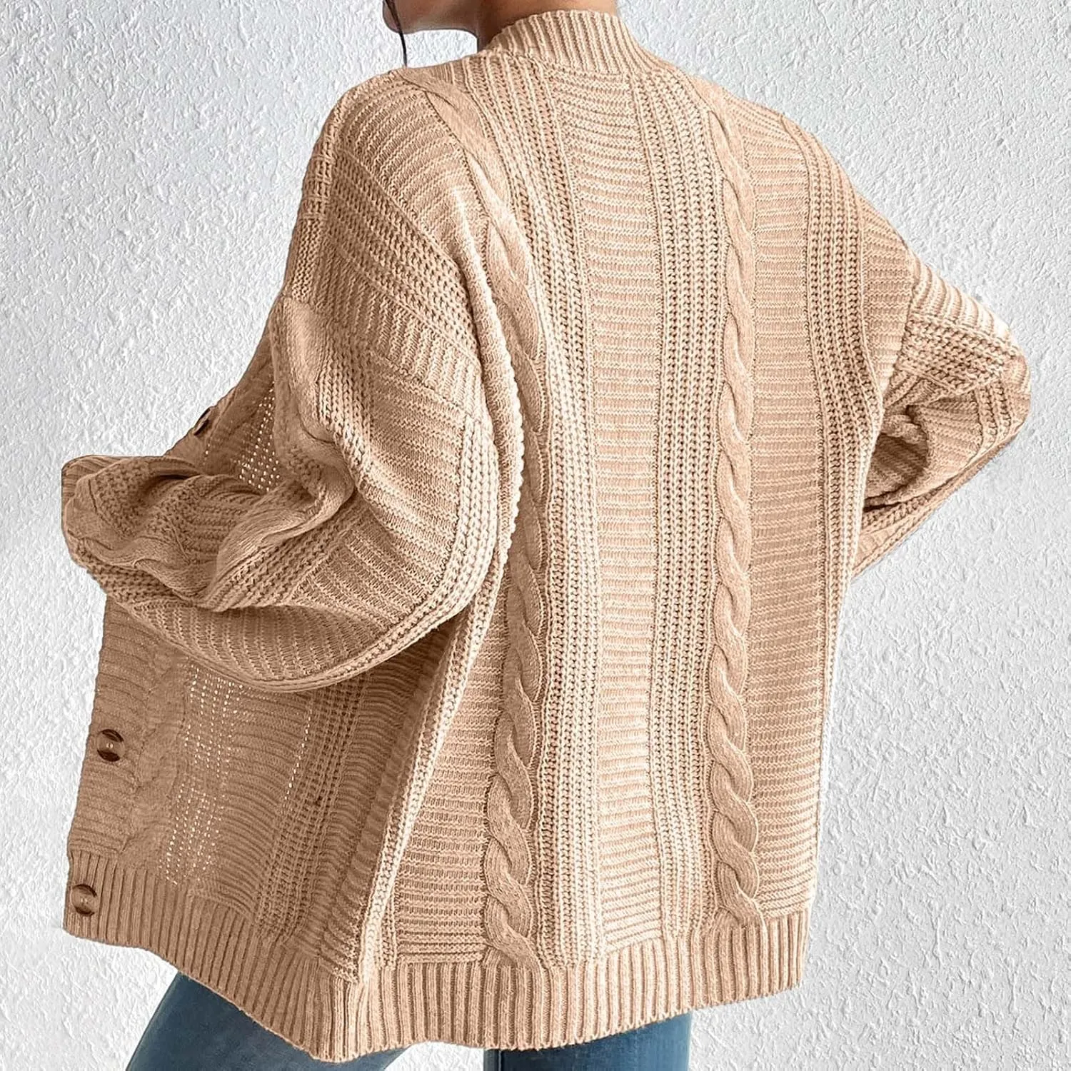 iLH Cardigan Sweaters for Women Chunky Cable Knit Sweater Open Front Crochet Outwear Coats Button down Fall Jackets