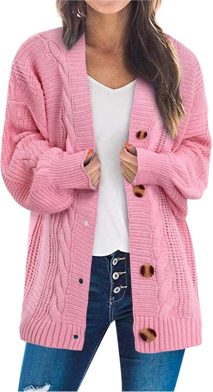 iLH Cardigan Sweaters for Women Open Front Cable Knit Sweater Chunky Crochet Outwear Coats Button down Fall Jackets