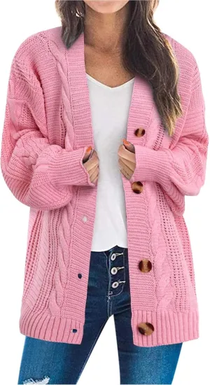 iLH Cardigan Sweaters for Women Open Front Cable Knit Sweater Chunky Crochet Outwear Coats Button down Fall Jackets