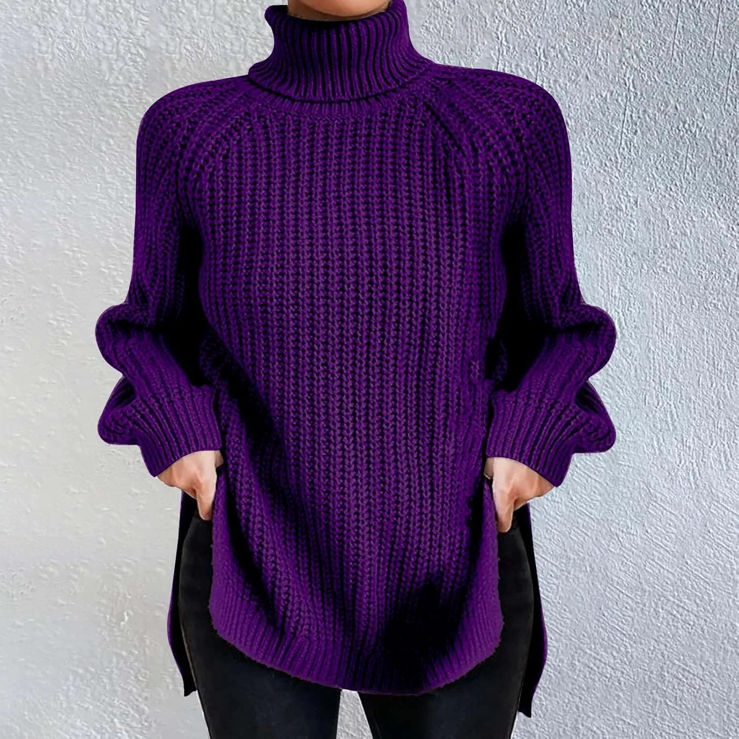 iLH Womens Turtleneck Sweaters Oversized Rib Knit Chunky Pullover Sweaters for Women Fall Winter Thermal Cozy Sweaters