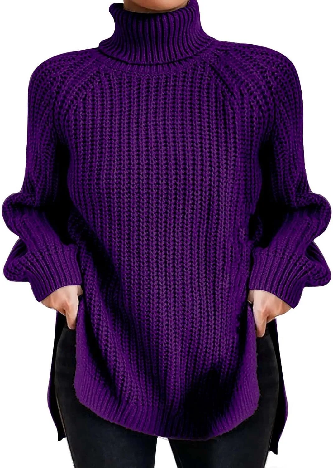 iLH Womens Turtleneck Sweaters Oversized Rib Knit Chunky Pullover Sweaters for Women Fall Winter Thermal Cozy Sweaters