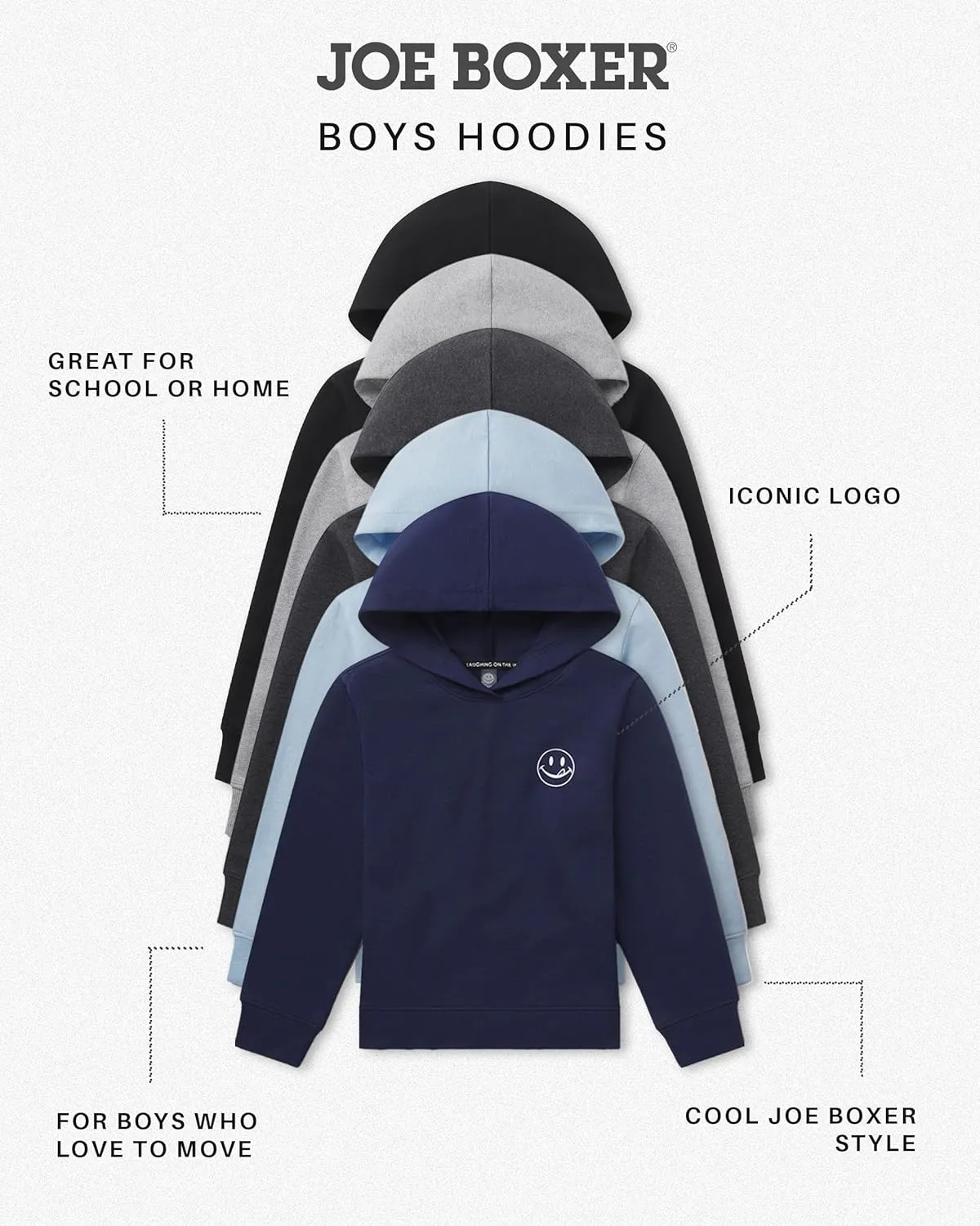 JOE BOXER French Terry Boys Hoodies, Comfy Kids Hoodies, Classic Boys Sweatshirts, Loungewear for Boys