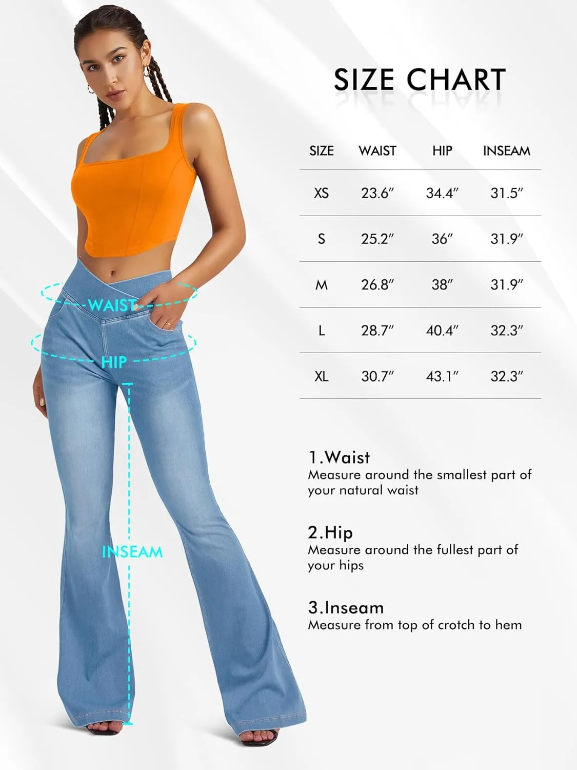 Knit Stretchy Jean Leggings for Women with Crossover High Waisted Bell Bottom Yoga Pants Flare Leggings with Pockets