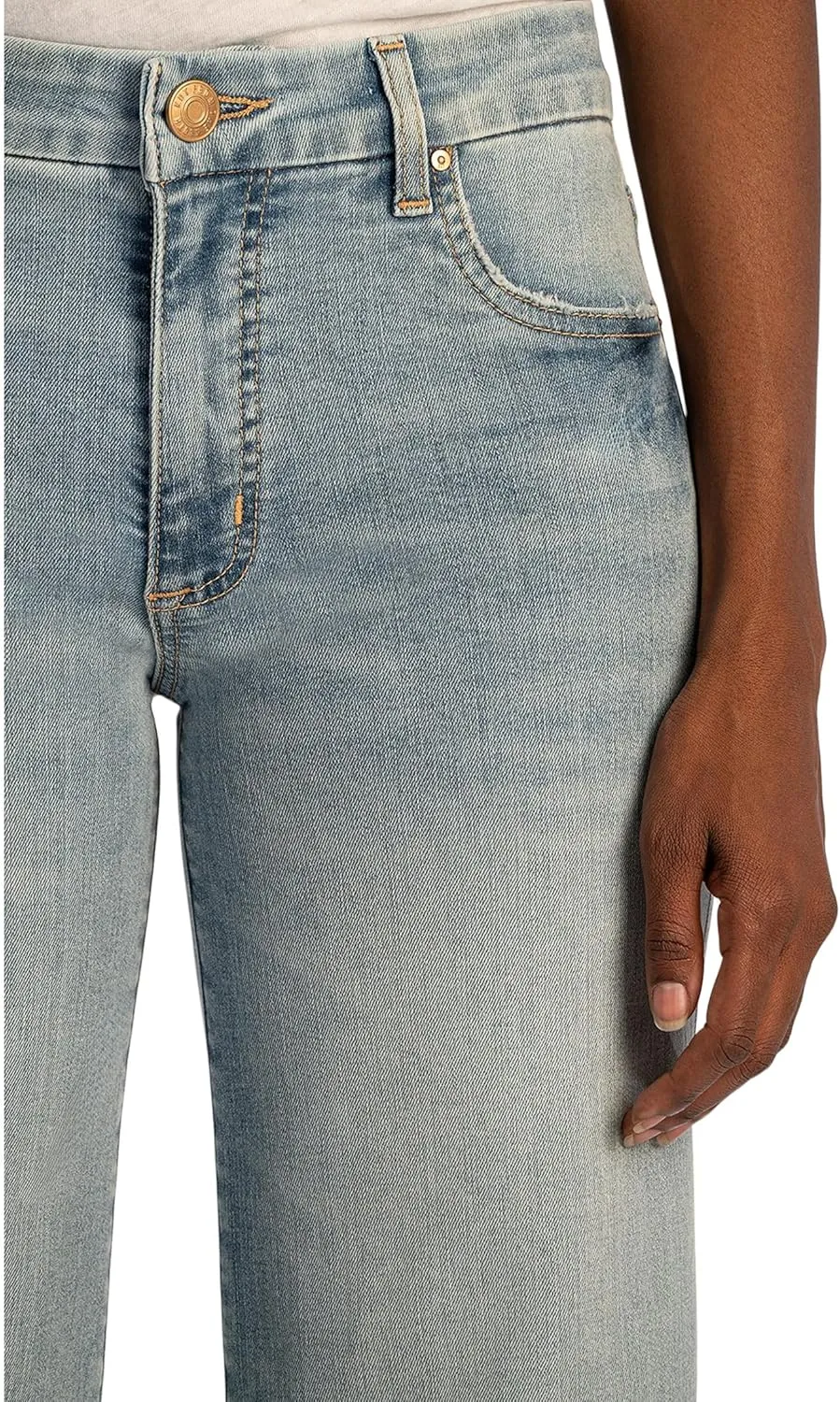 KUT from the Kloth Meg Mid Rise Wide Leg Roll-Up Long Inseam Jeans in Check