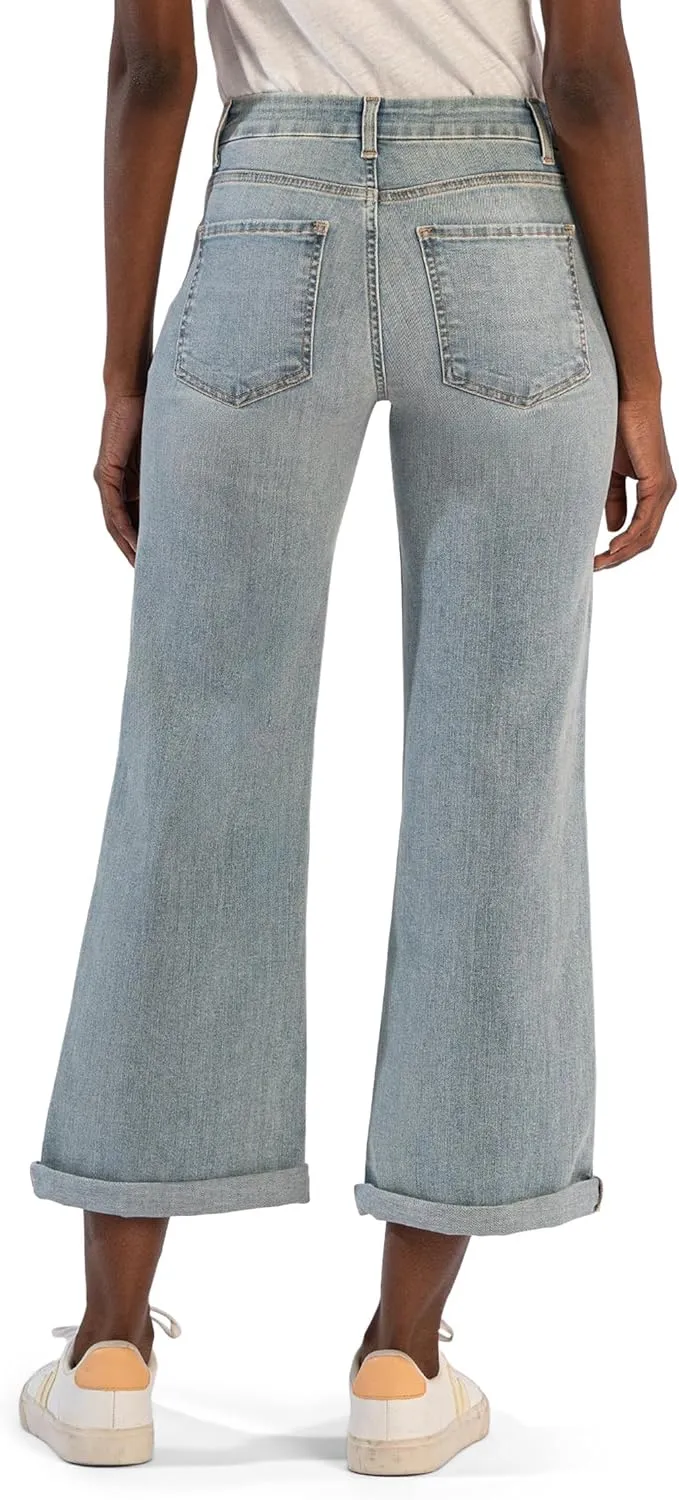 KUT from the Kloth Meg Mid Rise Wide Leg Roll-Up Long Inseam Jeans in Check