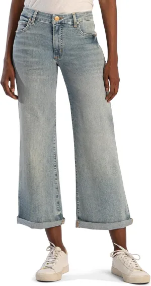 KUT from the Kloth Meg Mid Rise Wide Leg Roll-Up Long Inseam Jeans in Check