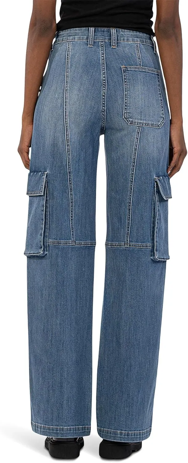 KUT from the Kloth Women's Jean High-Rise Fab Ab Wide Leg-Patch Pockets W/Flaps in Planned