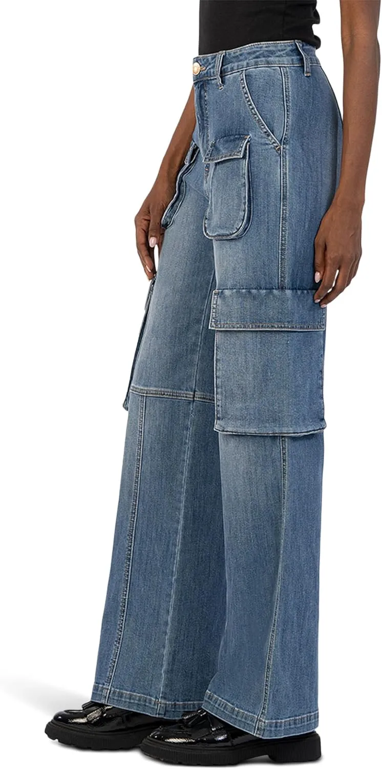 KUT from the Kloth Women's Jean High-Rise Fab Ab Wide Leg-Patch Pockets W/Flaps in Planned