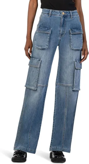 KUT from the Kloth Women's Jean High-Rise Fab Ab Wide Leg-Patch Pockets W/Flaps in Planned