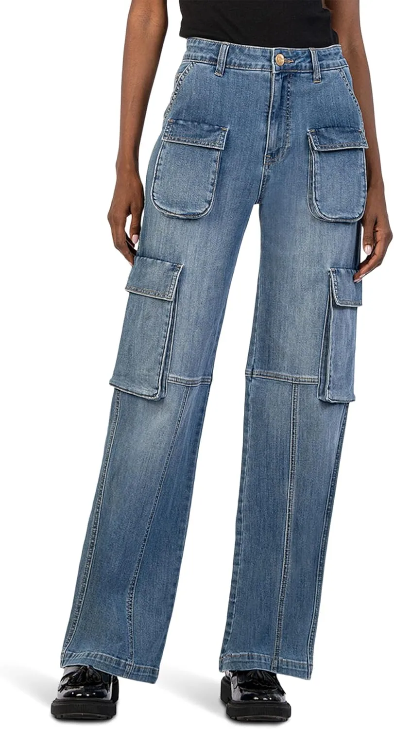 KUT from the Kloth Women's Jean High-Rise Fab Ab Wide Leg-Patch Pockets W/Flaps in Planned