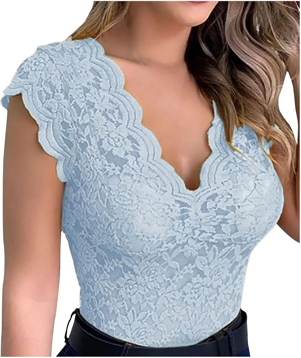 Lace Tank Tops for Women Plus Size Floral Lace Sheer V Neck Scalloped Trim Sleeveless Tank Shirts Tops Trendy