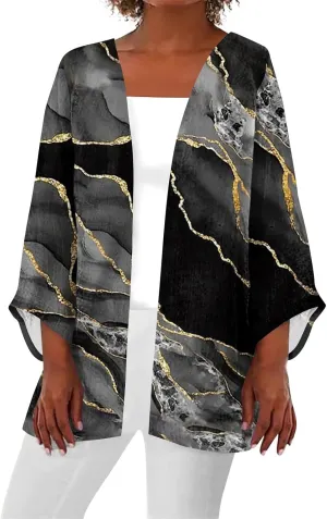 Lightweight Cardigans for Women 3/4 Sleeve Trendy Open Front Cardigan Floral Printed Comfy Dressy Cardigans