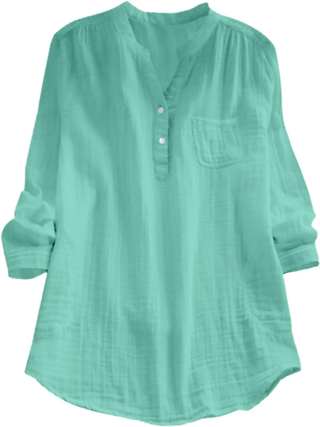 Linen Gauze Shirts Women 2025 Summer Long Sleeve Button Down Vneck Casual Tee Lightweight Vacation Going Out Blouses