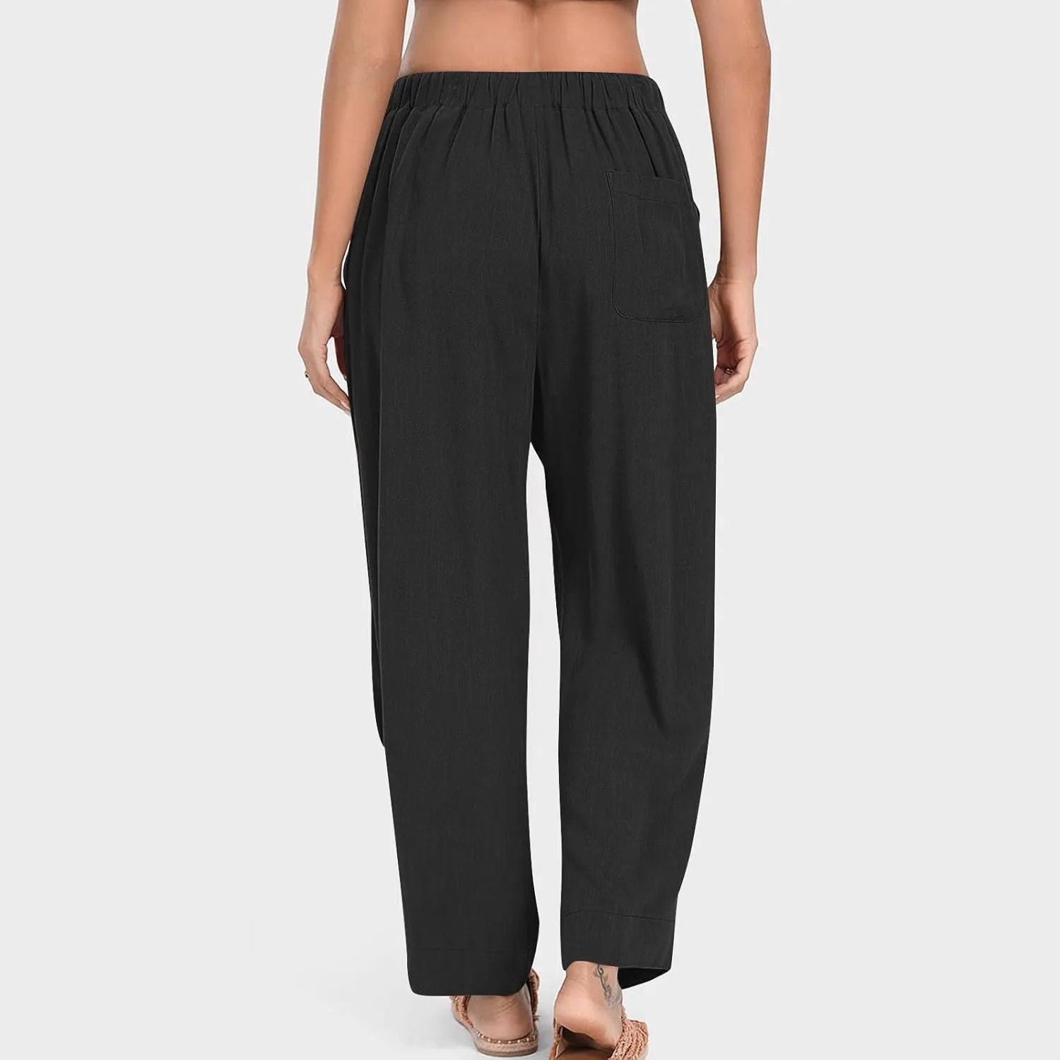 Linen Pants for Women Summer 2025 Casual Loose Fit Elastic Waist Lightweight Wide Leg Plus Size Lounge Long Trousers