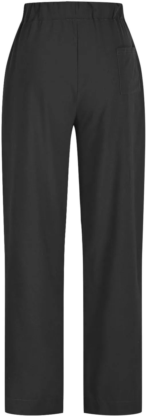 Linen Pants for Women Summer 2025 Casual Loose Fit Elastic Waist Lightweight Wide Leg Plus Size Lounge Long Trousers