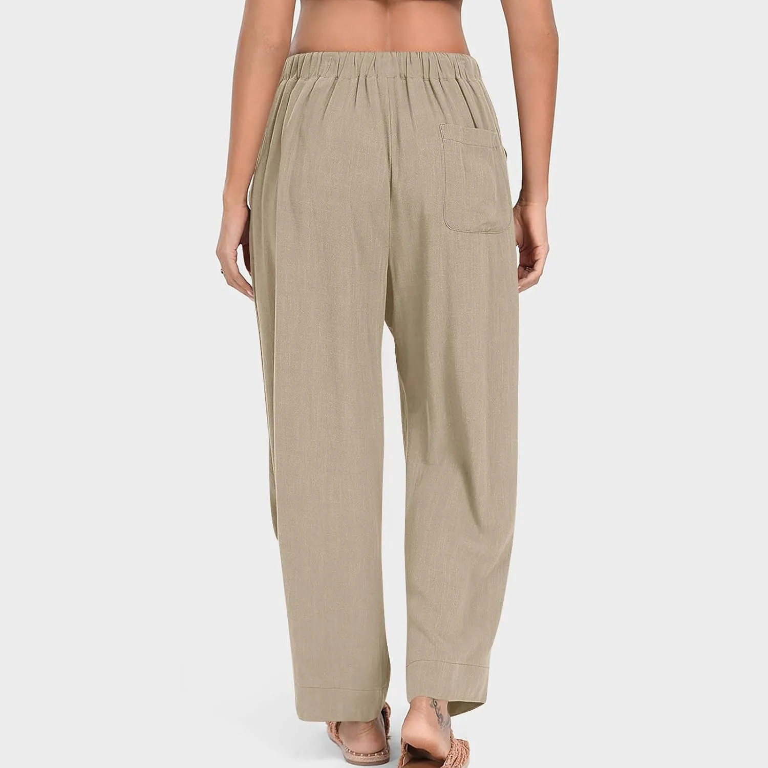 Linen Pants for Women Summer 2025 Casual Loose Fit Elastic Waist Lightweight Wide Leg Plus Size Lounge Long Trousers