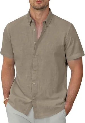 Linen Shirts for Men Short Sleeve Linen Button Down Shirts Hawaiian Shirt for Men Beach Shirts Summer Shirts