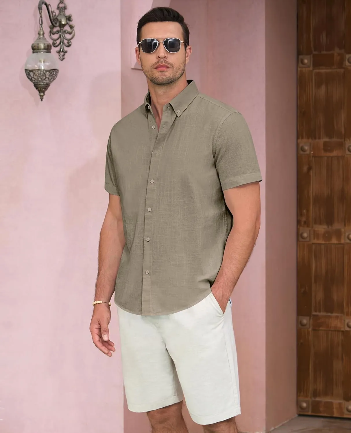 Linen Shirts for Men Short Sleeve Linen Button Down Shirts Hawaiian Shirt for Men Beach Shirts Summer Shirts