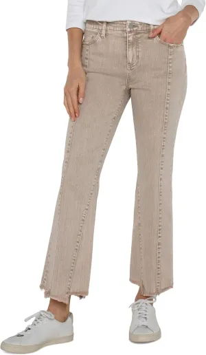 Liverpool Women's Hannah Mid-Rise Crop Flare with Uneven Fray Hem Stretch Denim