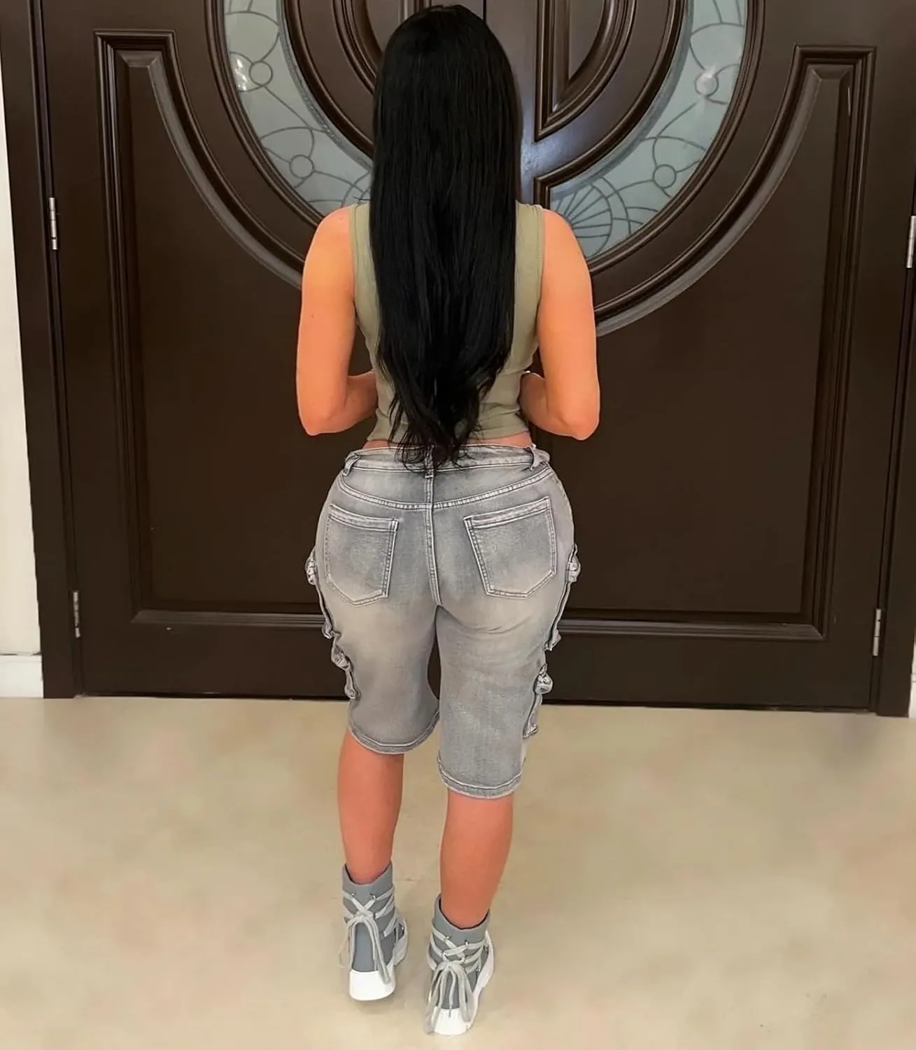 LKOUS Women's Cargo Denim Shorts, Y2K Straight Wide Leg Cargo Pants, High Waisted Cargo Jeans with Pocket