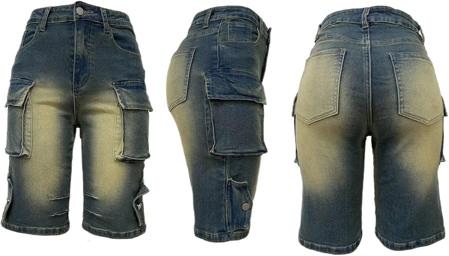 LKOUS Women's Cargo Denim Shorts, Y2K Straight Wide Leg Cargo Pants, High Waisted Cargo Jeans with Pocket