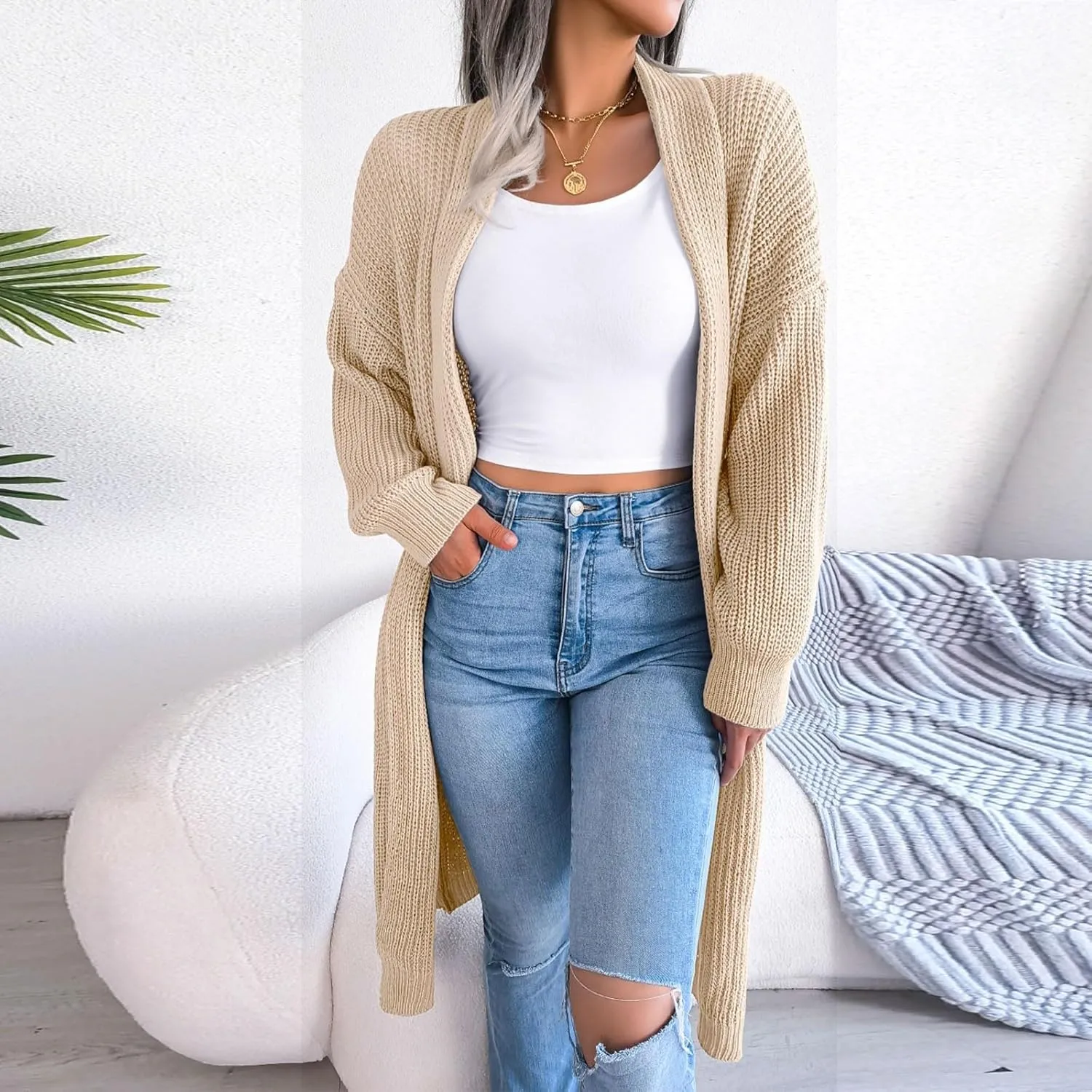 Long Cardigans for Women Cable Cable Knit Long Sleeve Open Front Cardigan Comfy Soft Slouchy Sweaters