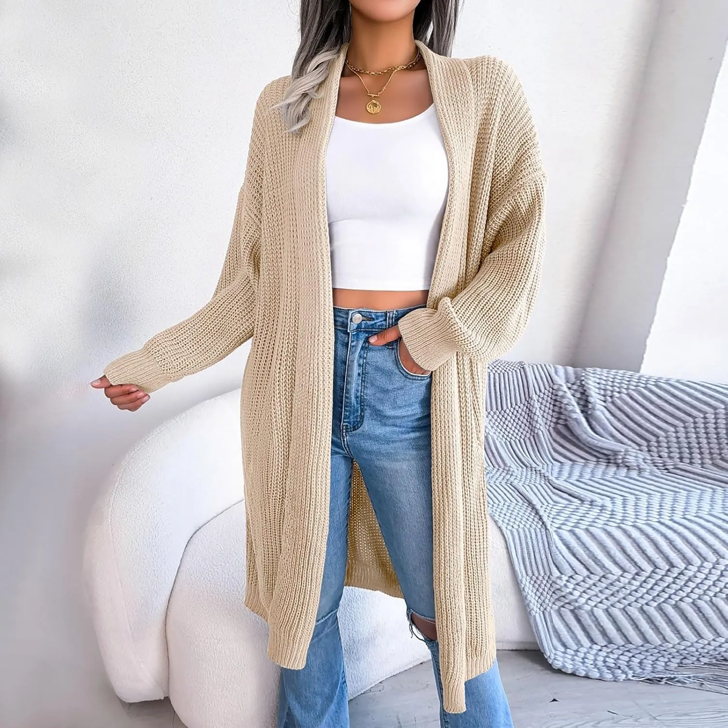 Long Cardigans for Women Cable Cable Knit Long Sleeve Open Front Cardigan Comfy Soft Slouchy Sweaters