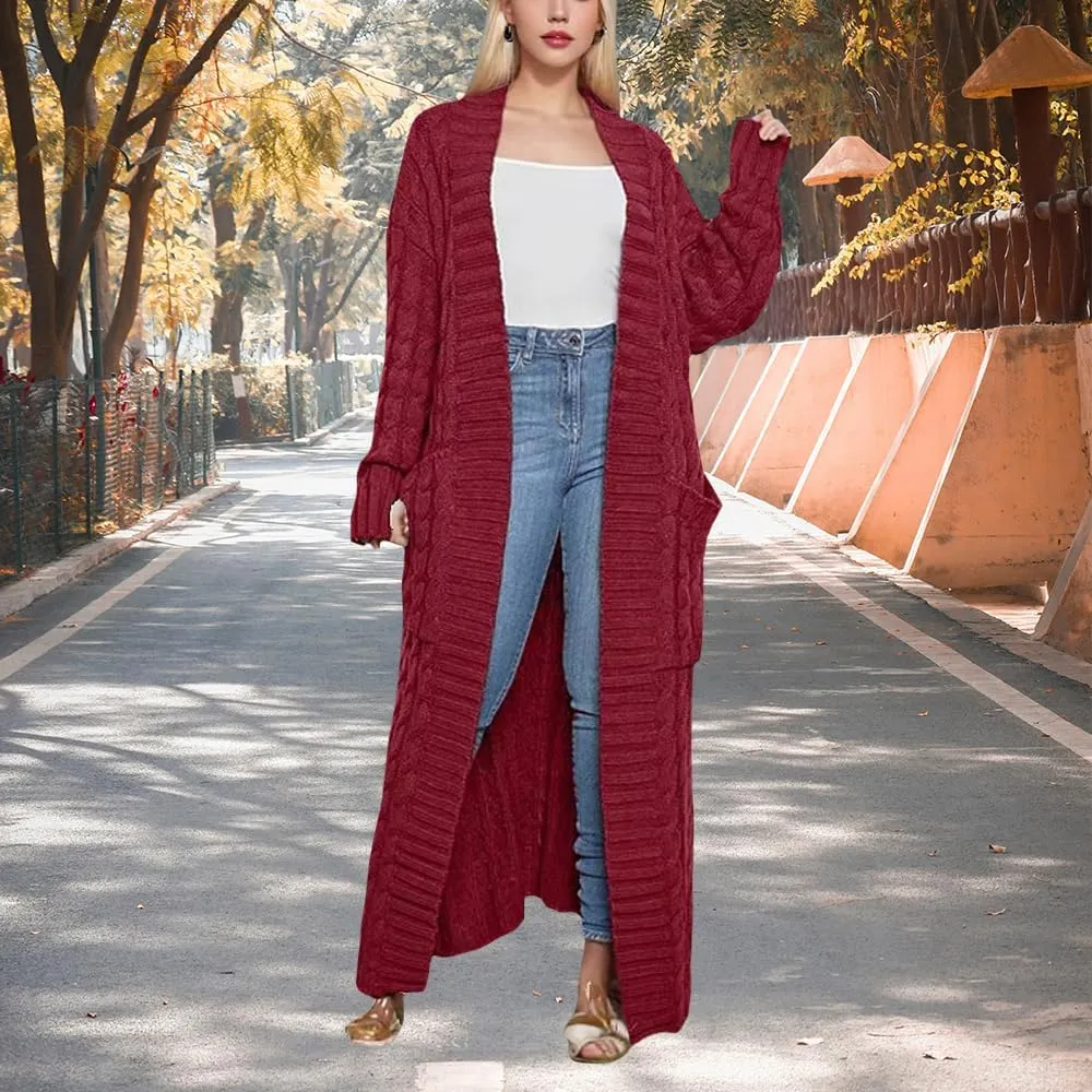 Long Cardigans Sweater Coat Women Cable Knit Maxi Cardigan Open Front Duster Cardigans Jacket Trendy Chunky Knitwear