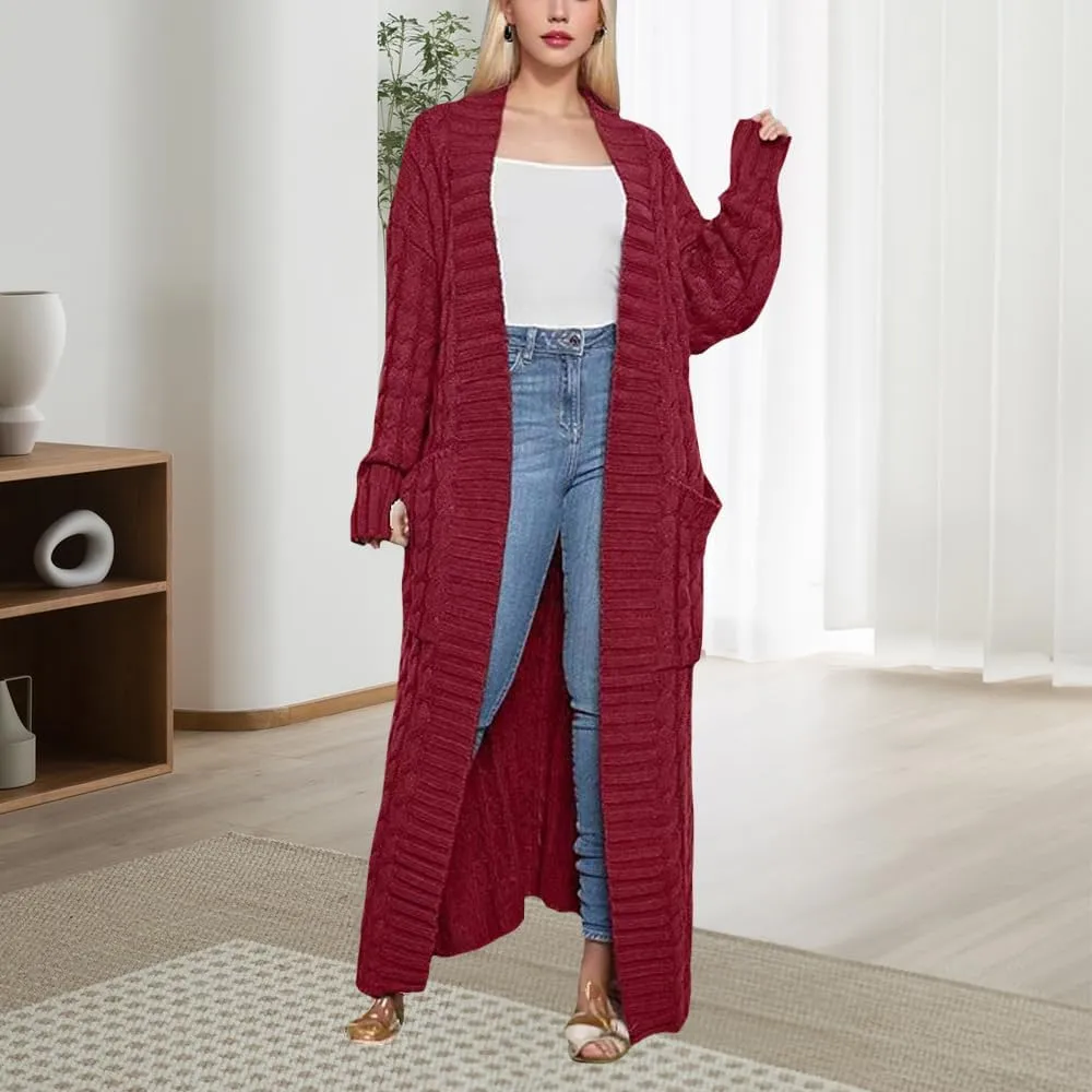 Long Cardigans Sweater Coat Women Cable Knit Maxi Cardigan Open Front Duster Cardigans Jacket Trendy Chunky Knitwear