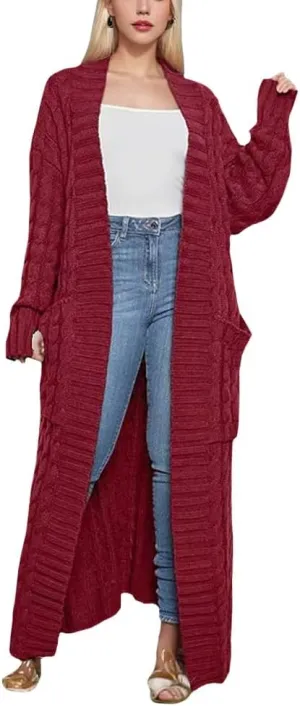 Long Cardigans Sweater Coat Women Cable Knit Maxi Cardigan Open Front Duster Cardigans Jacket Trendy Chunky Knitwear