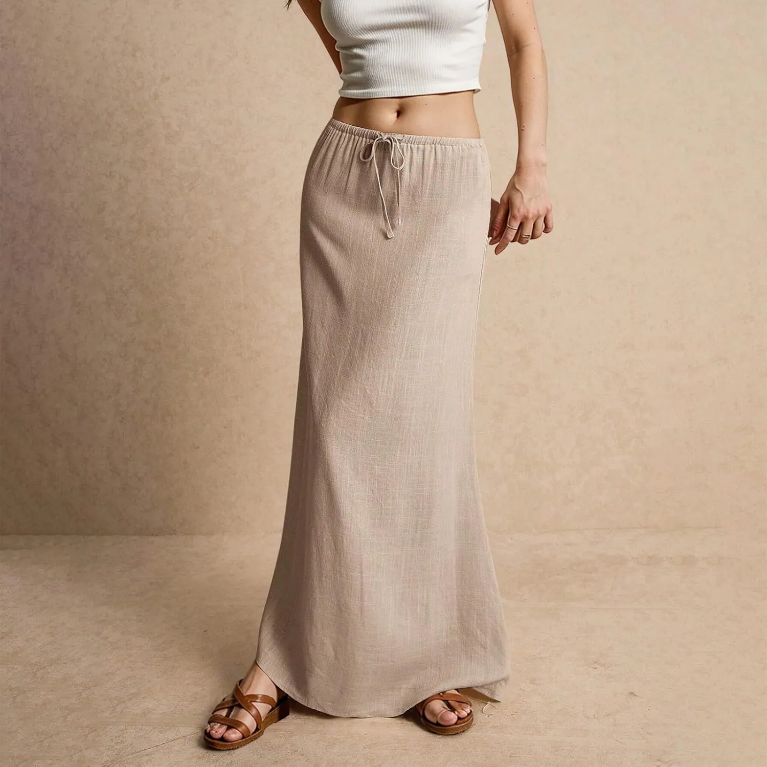 Long Skirts for Women Trendy Summer Comfy Drawstring Waist A Line Skirts Cute Vacation Boho Long Flowy Skirts