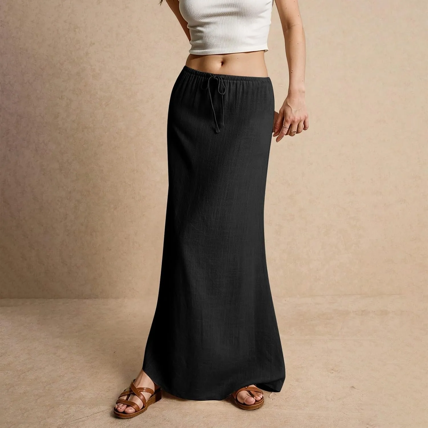 Long Skirts for Women Trendy Summer Comfy Drawstring Waist A Line Skirts Cute Vacation Boho Long Flowy Skirts